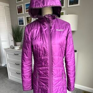 Columbia Omni-Heat Long Hooded Puffer Jacket – Women’s Small – Purple